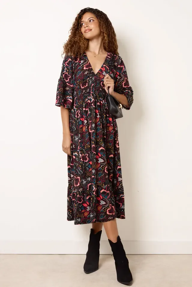 Blue Vanilla V Neck abito midi multicolor elasticizzato