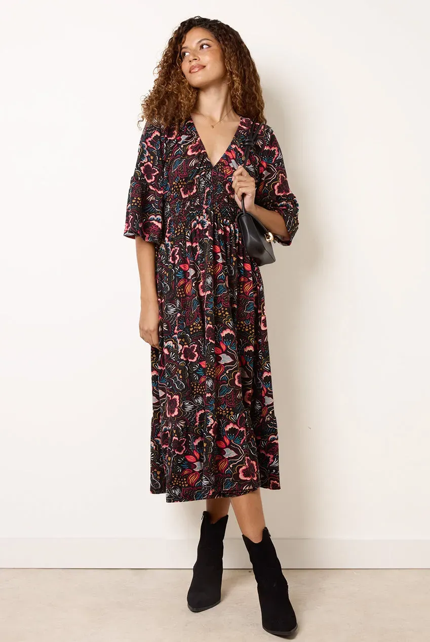 Blue Vanilla V Neck abito midi multicolor elasticizzato