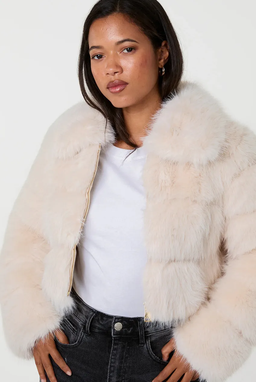 Pink Vanilla Faux Fur cappotto corto crema S/M