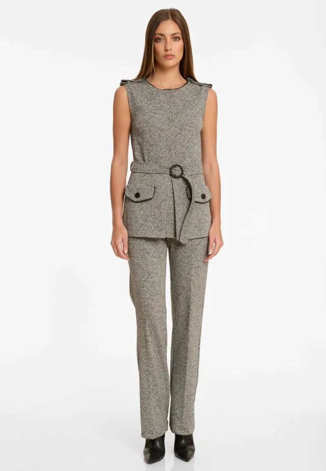 Ana Alcazar Alony Gilet Tweed Grigio con Cintura