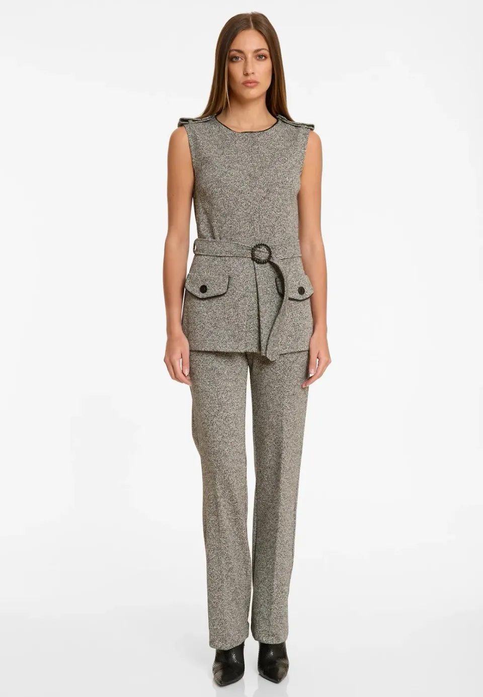 Ana Alcazar Alony Gilet Tweed Grigio con Cintura