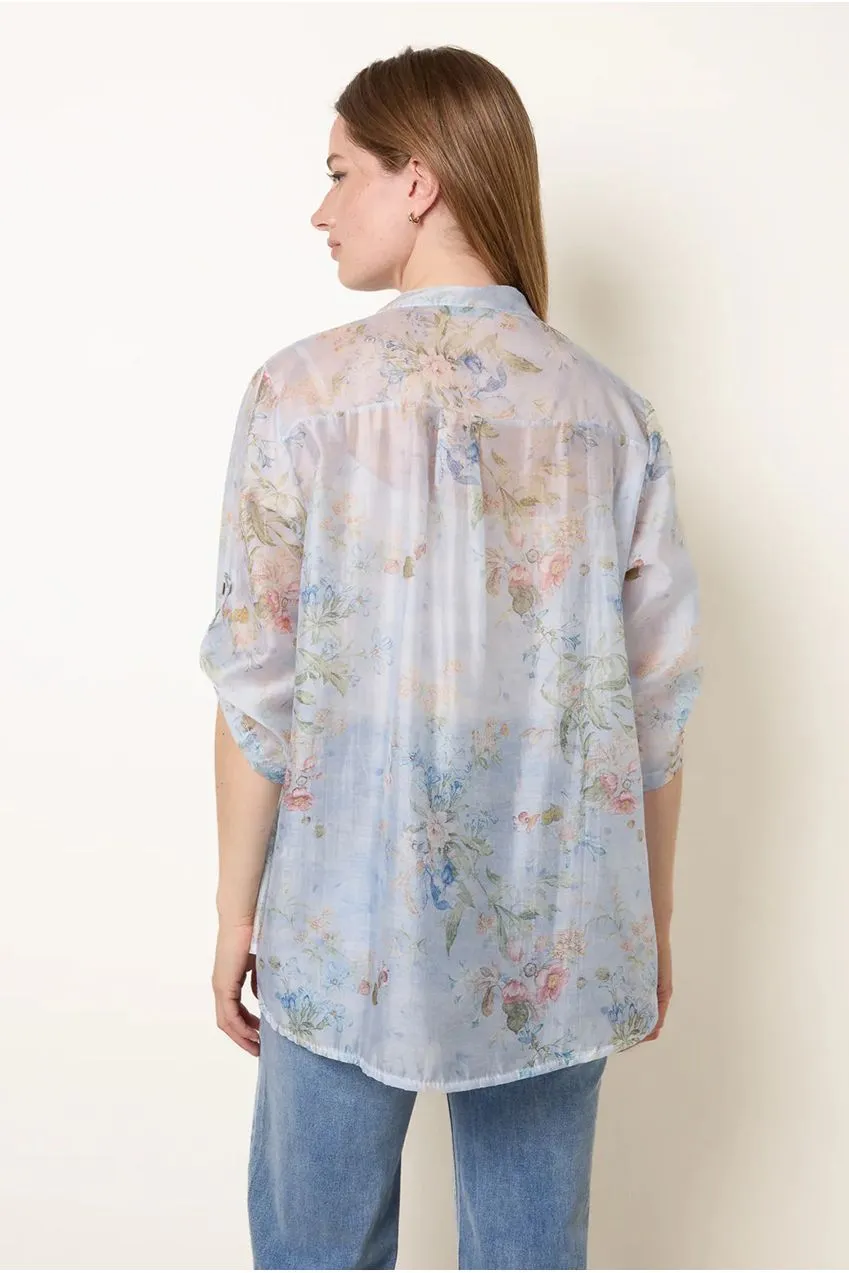 Blue Vanilla camicia sheer floreale blu 3/4 manica