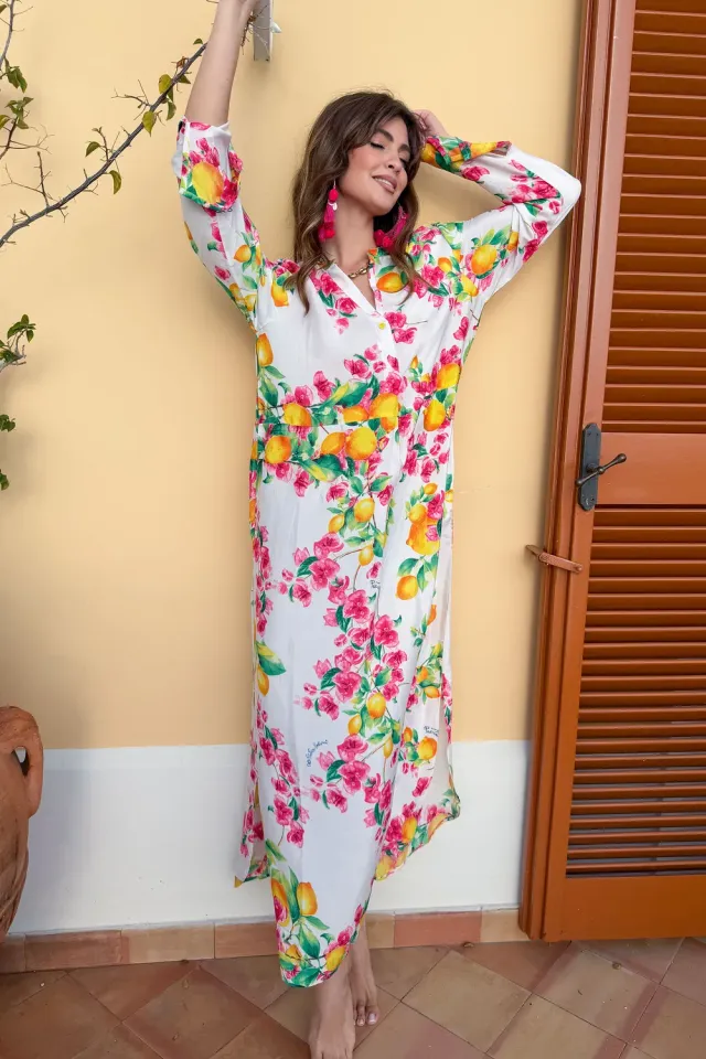 Antica Sartoria Everywhere FC231 kaftano lungo fucsia cotone