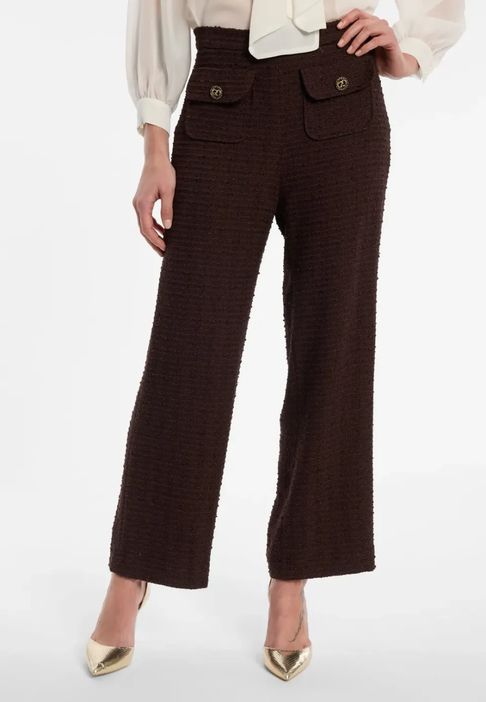 Ana Alcazar Enaraya pantaloni cropped marrone bouclé