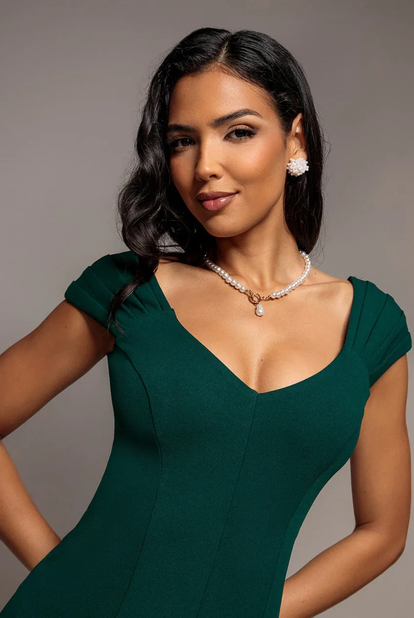 Goddiva Fit Flare Maxi abito verde smeraldo scuba