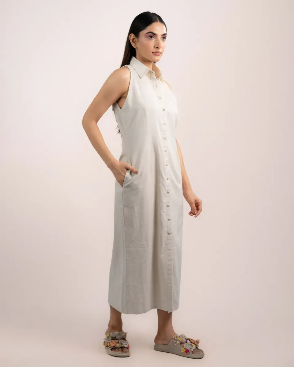 Our Dve Cora abito camicia beige smanicato