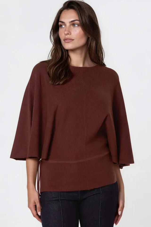 Aftershock Tie Waist maglione marrone manica pipistrello