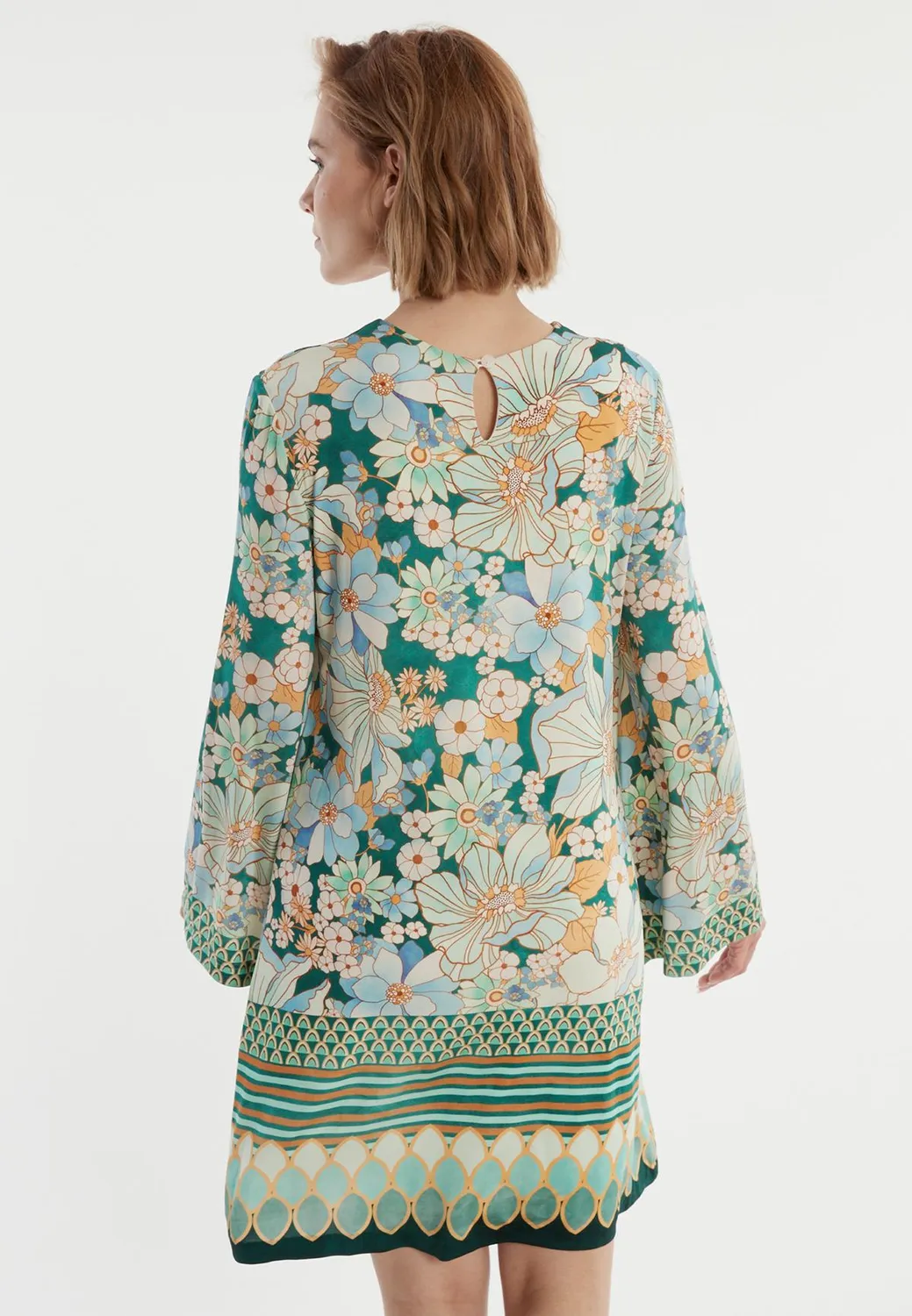 Ana Alcazar Pernosia abito tunica verde jersey floreale