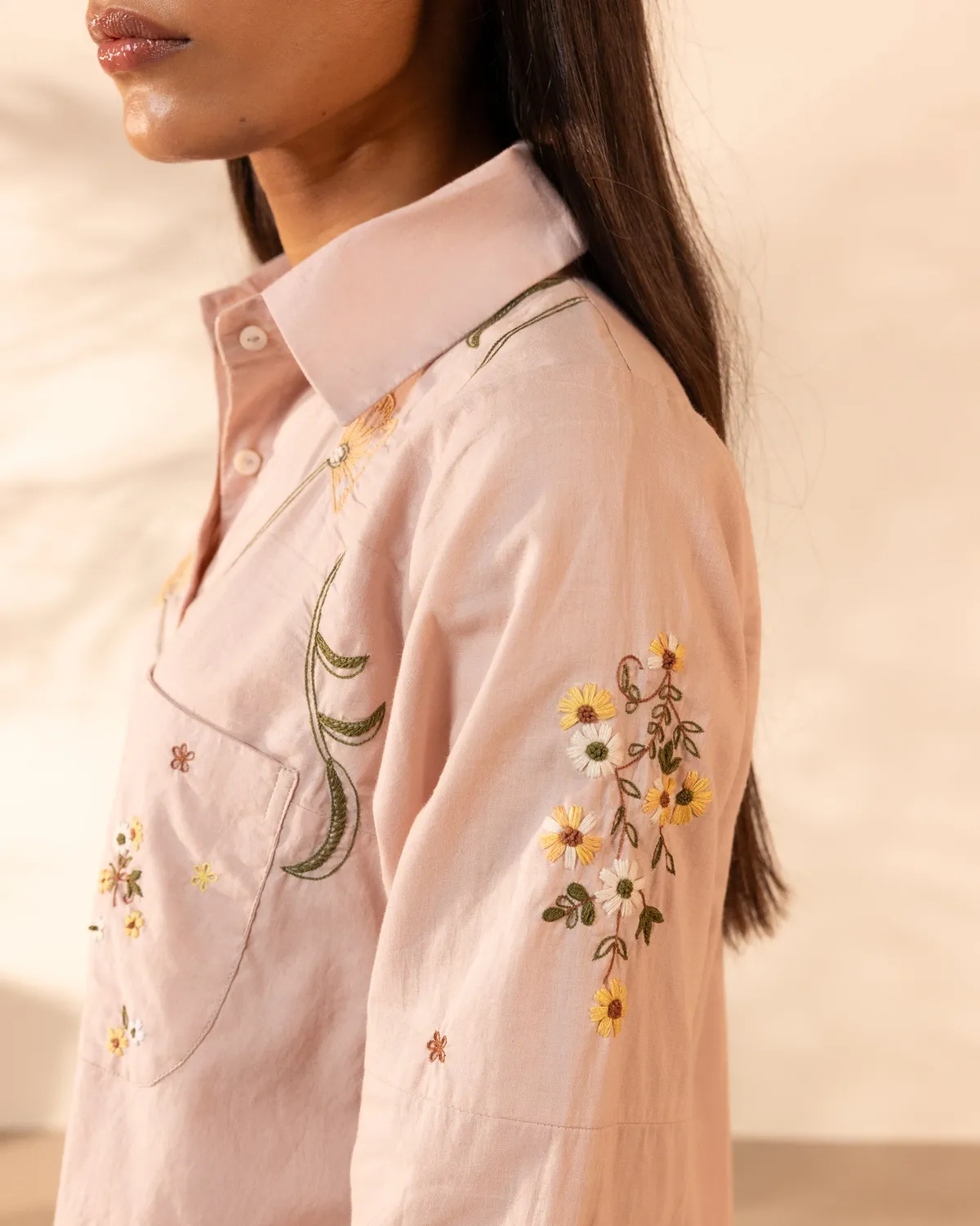 Our Dve Tangerine Apricot camicia rosa cotone patch