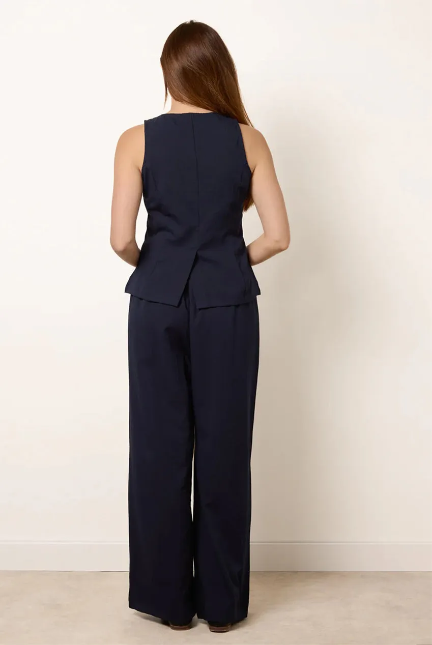 Blue Vanilla Button Through set coordinato blu navy lino