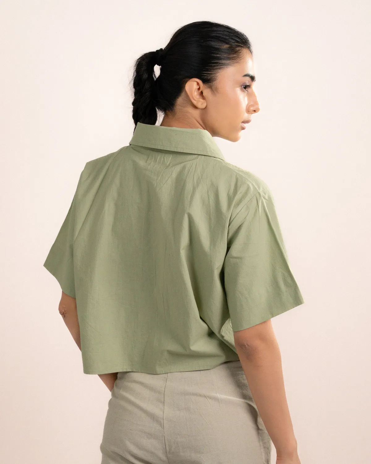 Our Dve Sia Pale Green camicia corta verde loose cotone