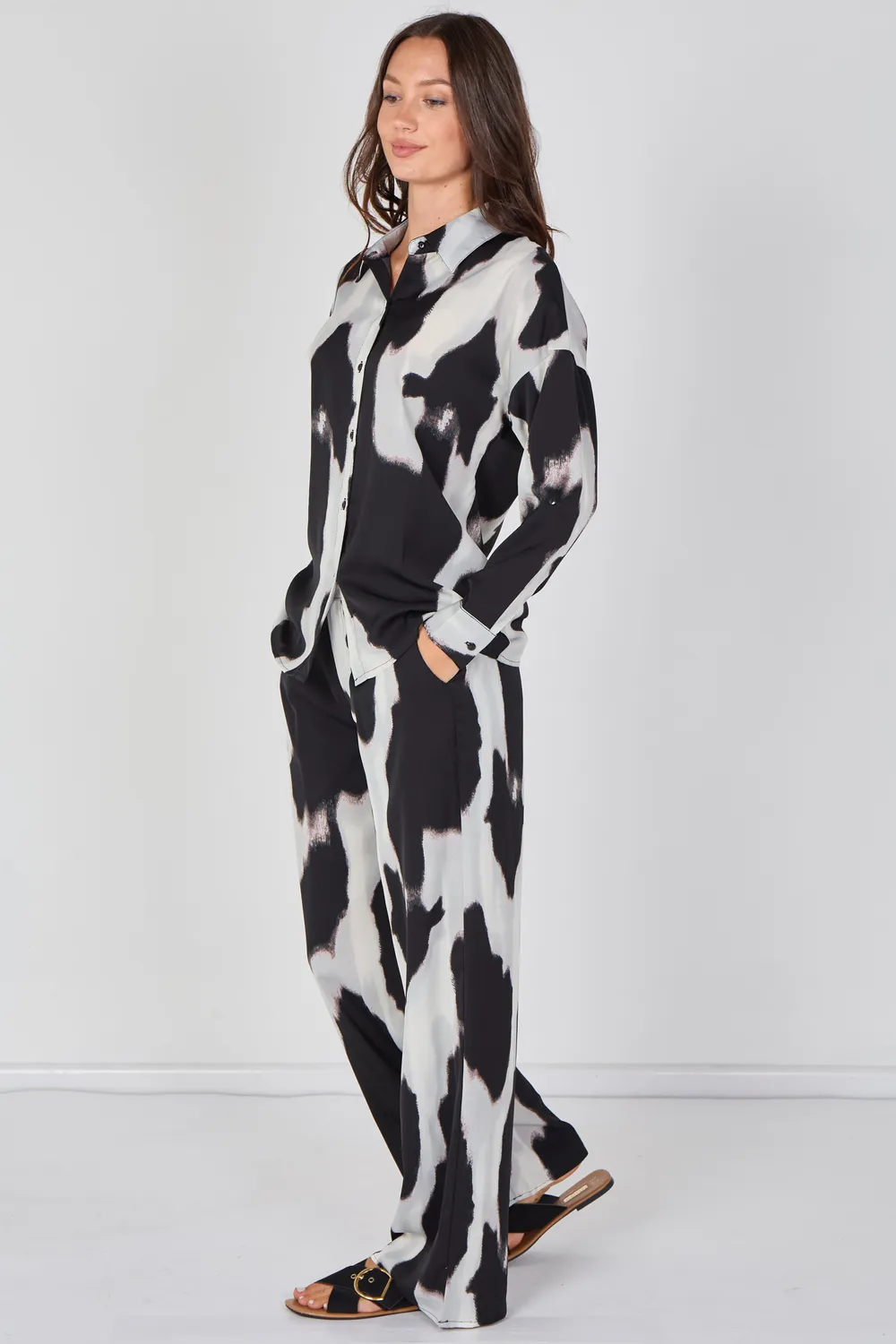 LOVE SUNSHINE Abstract set coordinato nero stampa pantalone