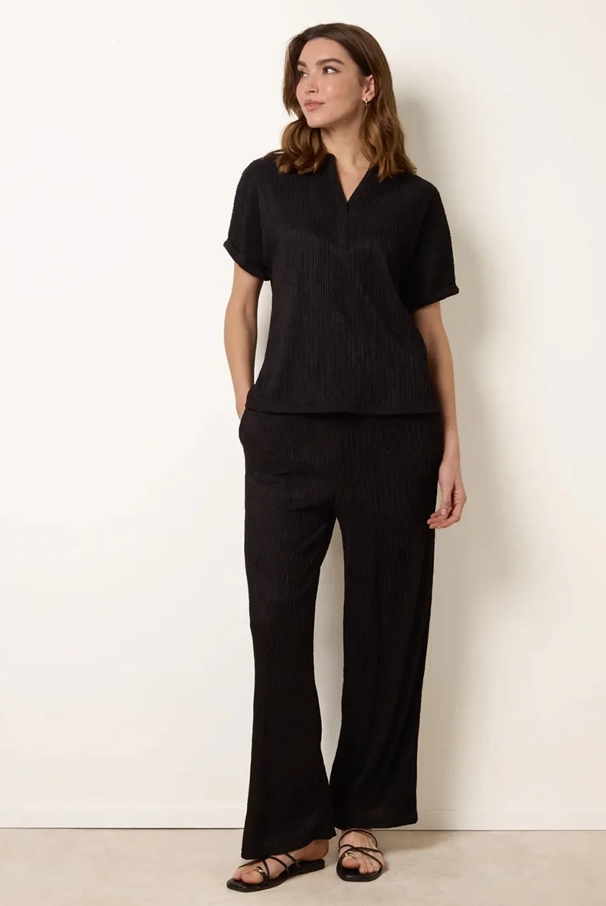 Blue Vanilla Grandad Collar top nero S in crinklé