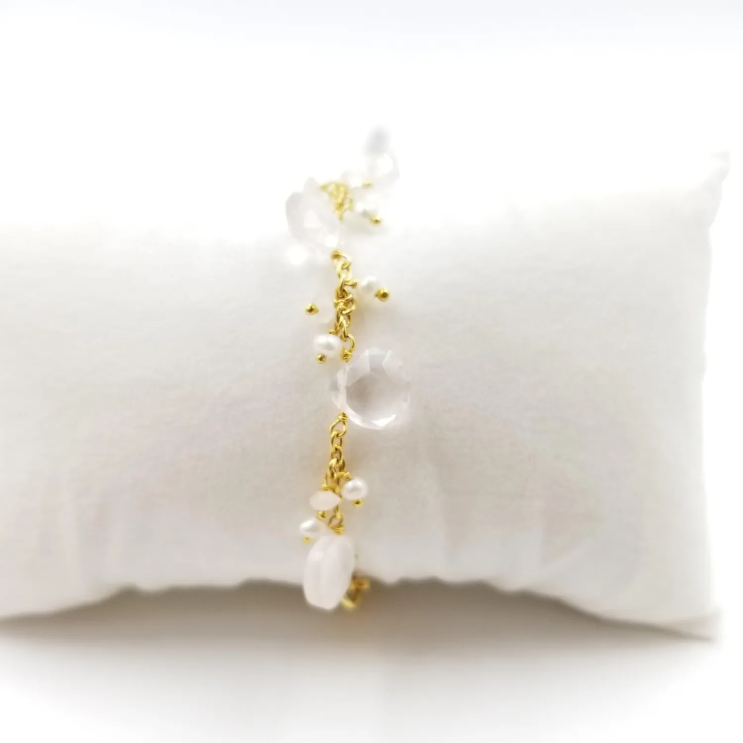 Our Dve Rose Quartz Pearl Bracelet-Band bracciale quarzo rosa oro