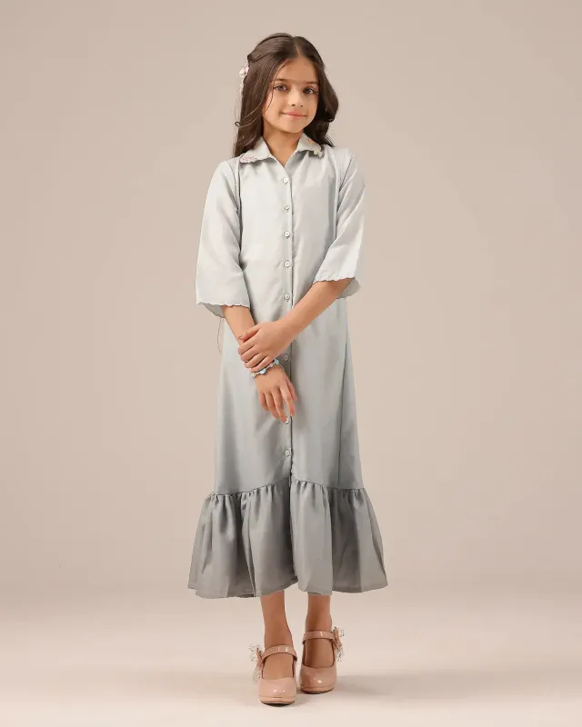 Our Dve Seafoam abito bambina grigio lino