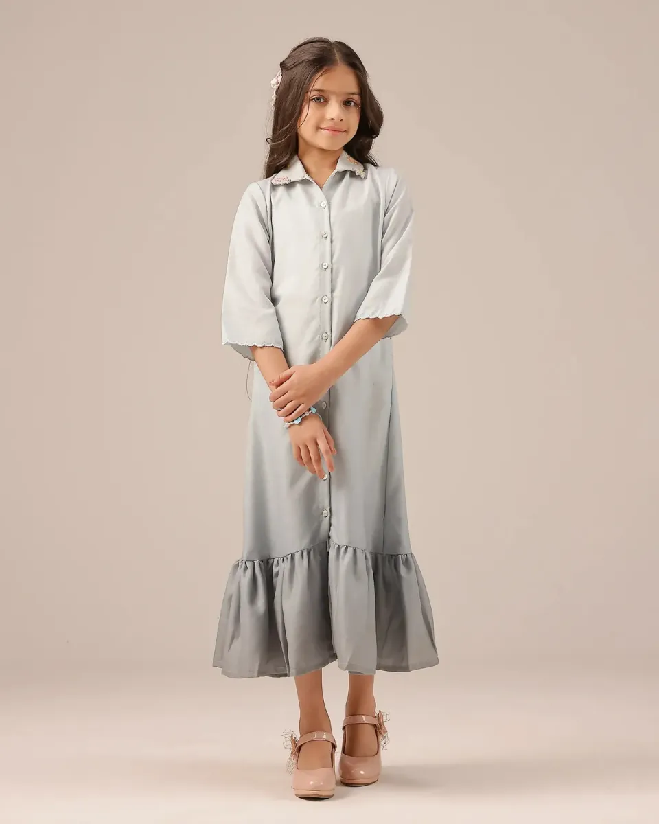 Our Dve Seafoam abito bambina grigio lino