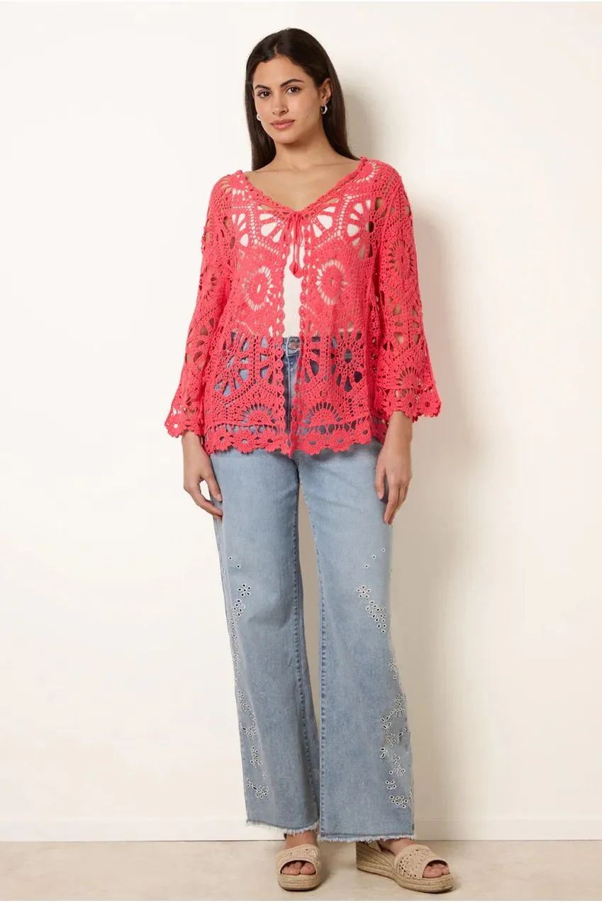 Blue Vanilla Cardigan Uncinetto Corallo Cotone
