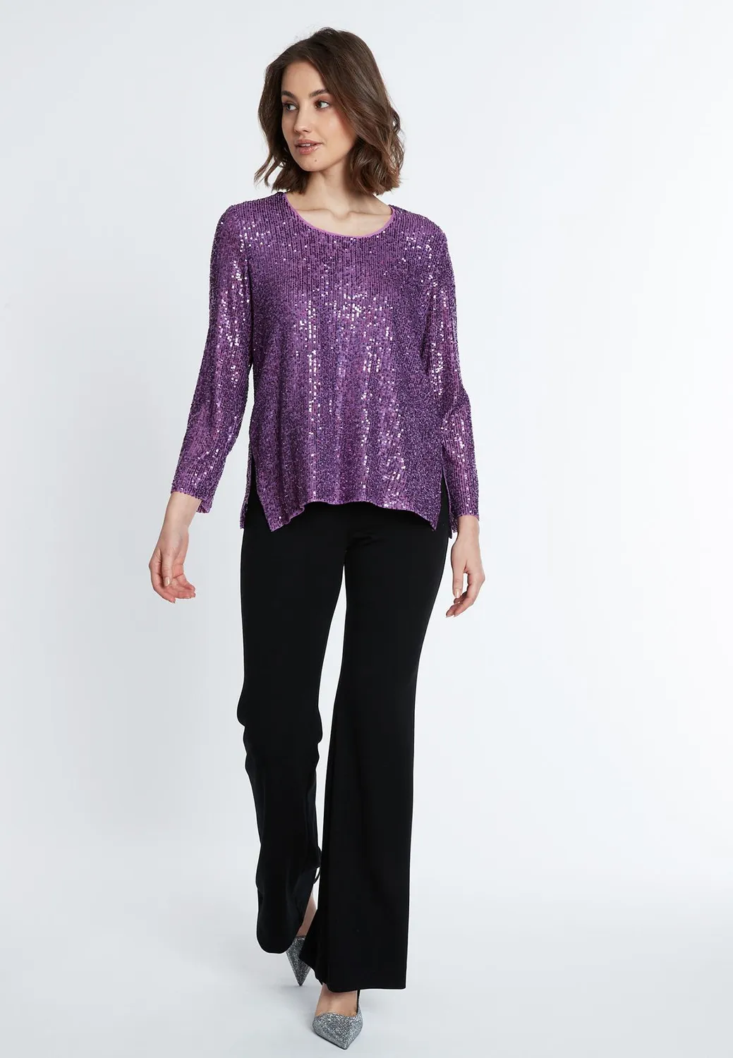 Ana Alcazar Salora top paillettes viola manica 7/8