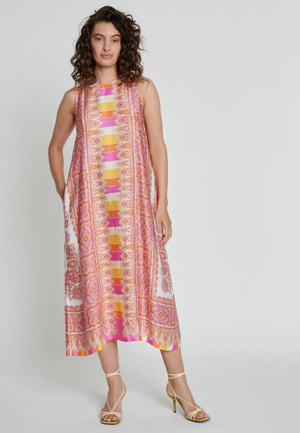 Ana Alcazar Kany abito midi satin stampa foulard