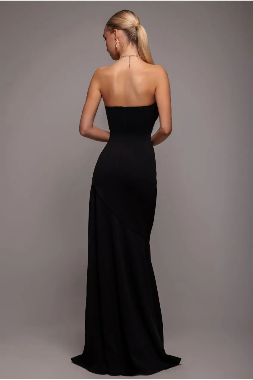 Goddiva Scuba Crepe Abito Fascia Maxi Nero con Collana