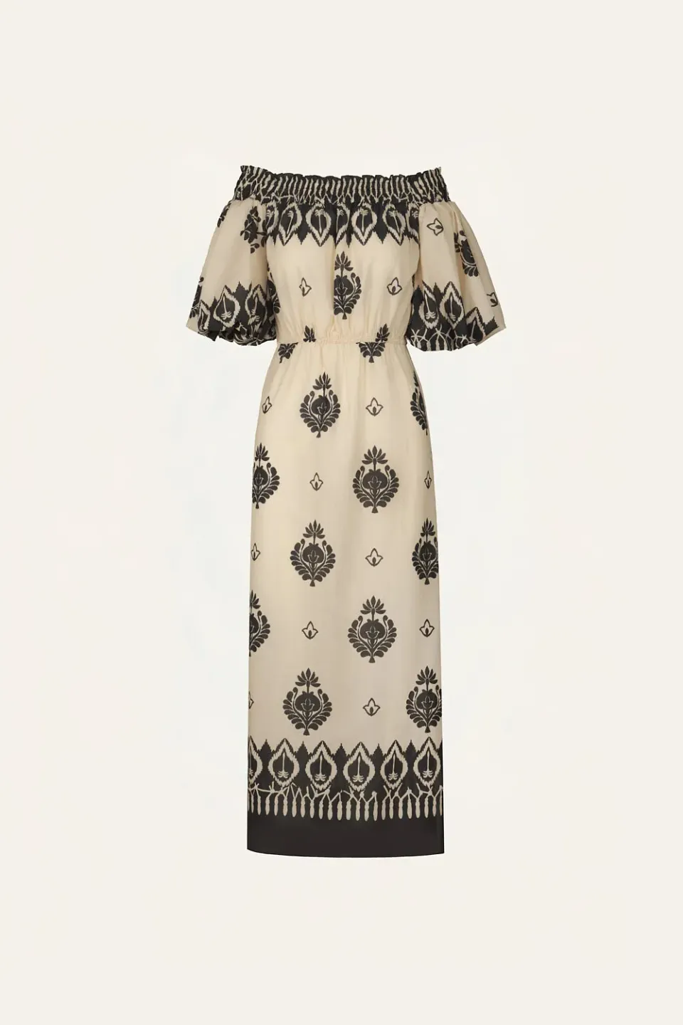 Johanna Ortiz Harbor Hues abito midi ecru/nero cotone