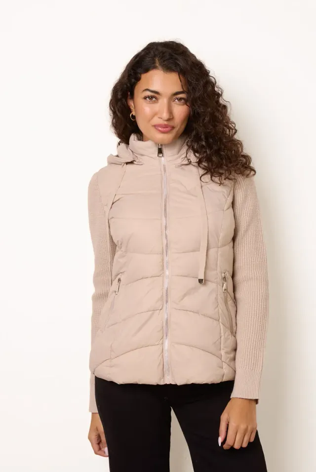 Blue Vanilla Puffer giacca stone maniche knit cappuccio