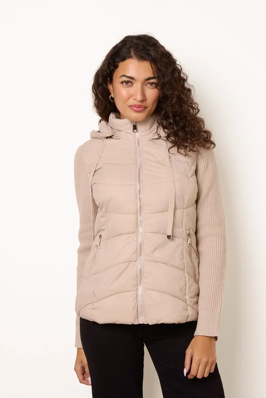 Blue Vanilla Puffer giacca stone maniche knit cappuccio