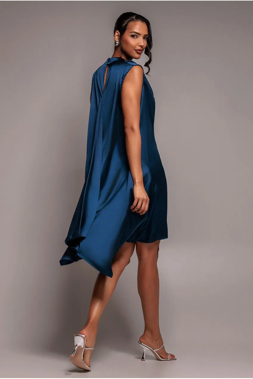 Goddiva Cowl Neck Back Wing abito midi raso blu navy
