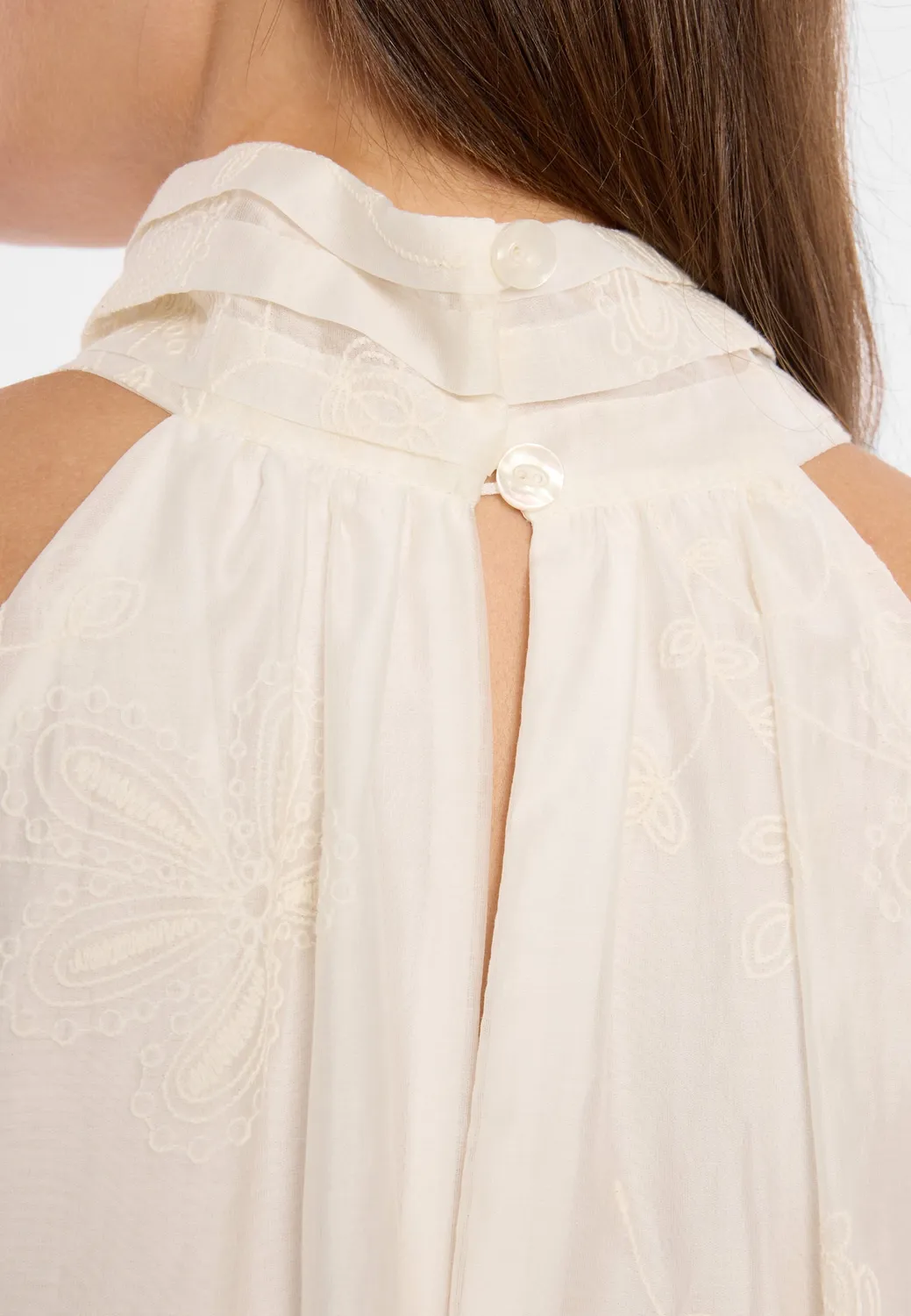 Ana Alcazar Doreni abito halterneck midi bianco ricamato