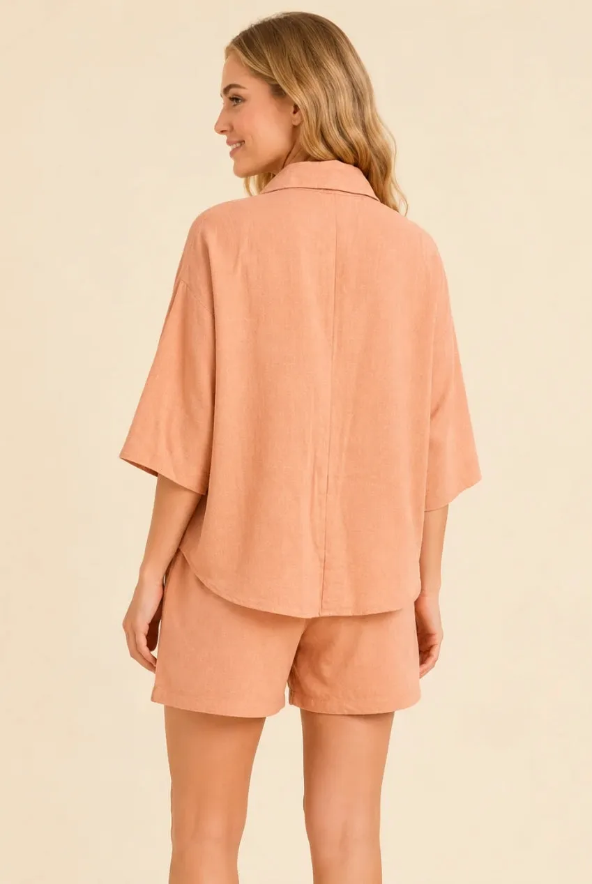 Avinci camicia oversize pesca effetto lino con bottoni