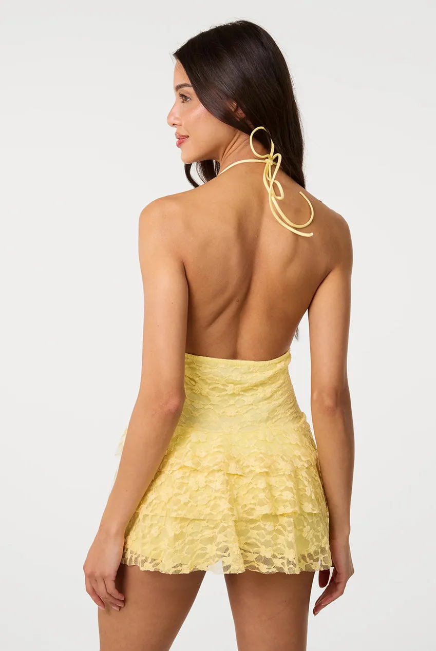 Pink Vanilla Abito Pizzo Halter Giallo Limone Shorts