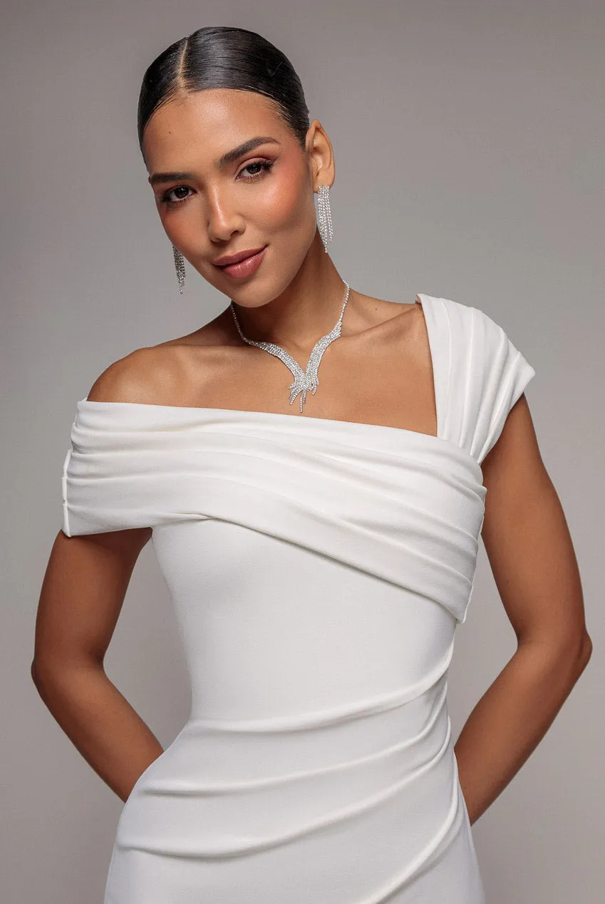 Goddiva DR3231 abito midi monospalla bianco scuba