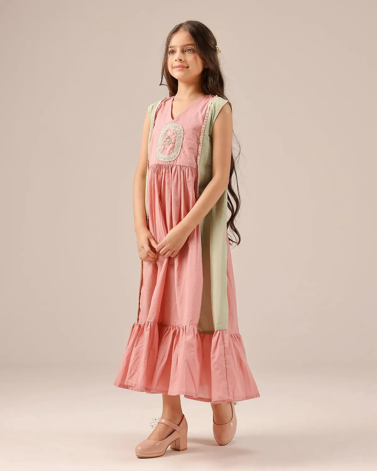 Our Dve Merry Berry completo abito giacca verde bambina