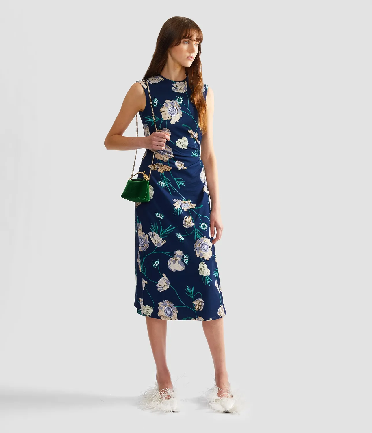 Erdem Abito Midi Ponte Floreale Blu Smanicato