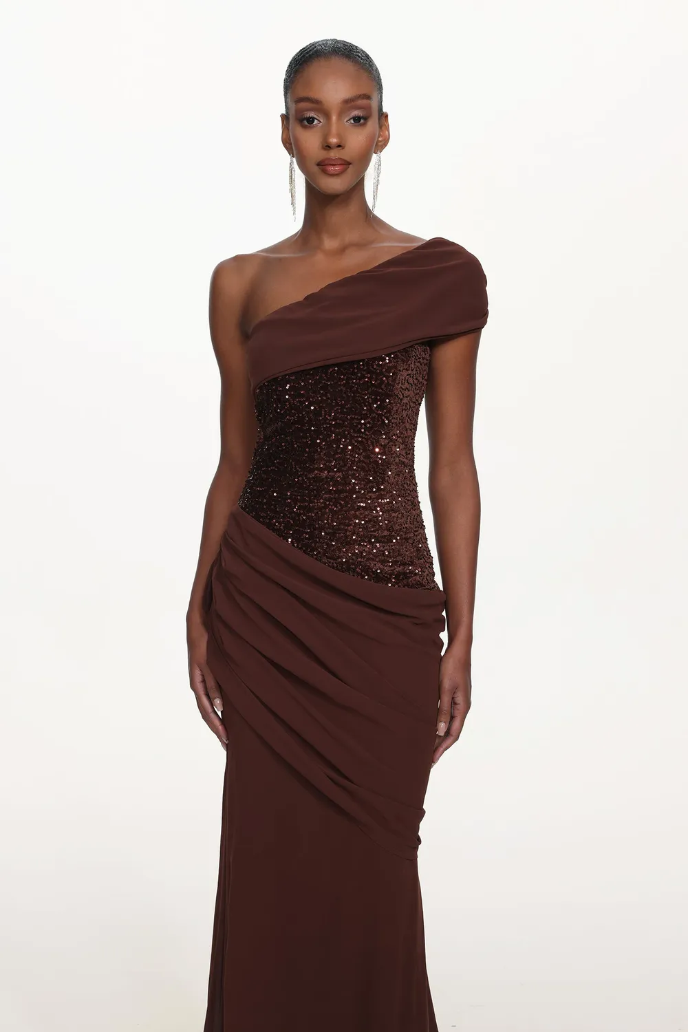 Bella Barnett Naleza abito maxi marrone paillettes