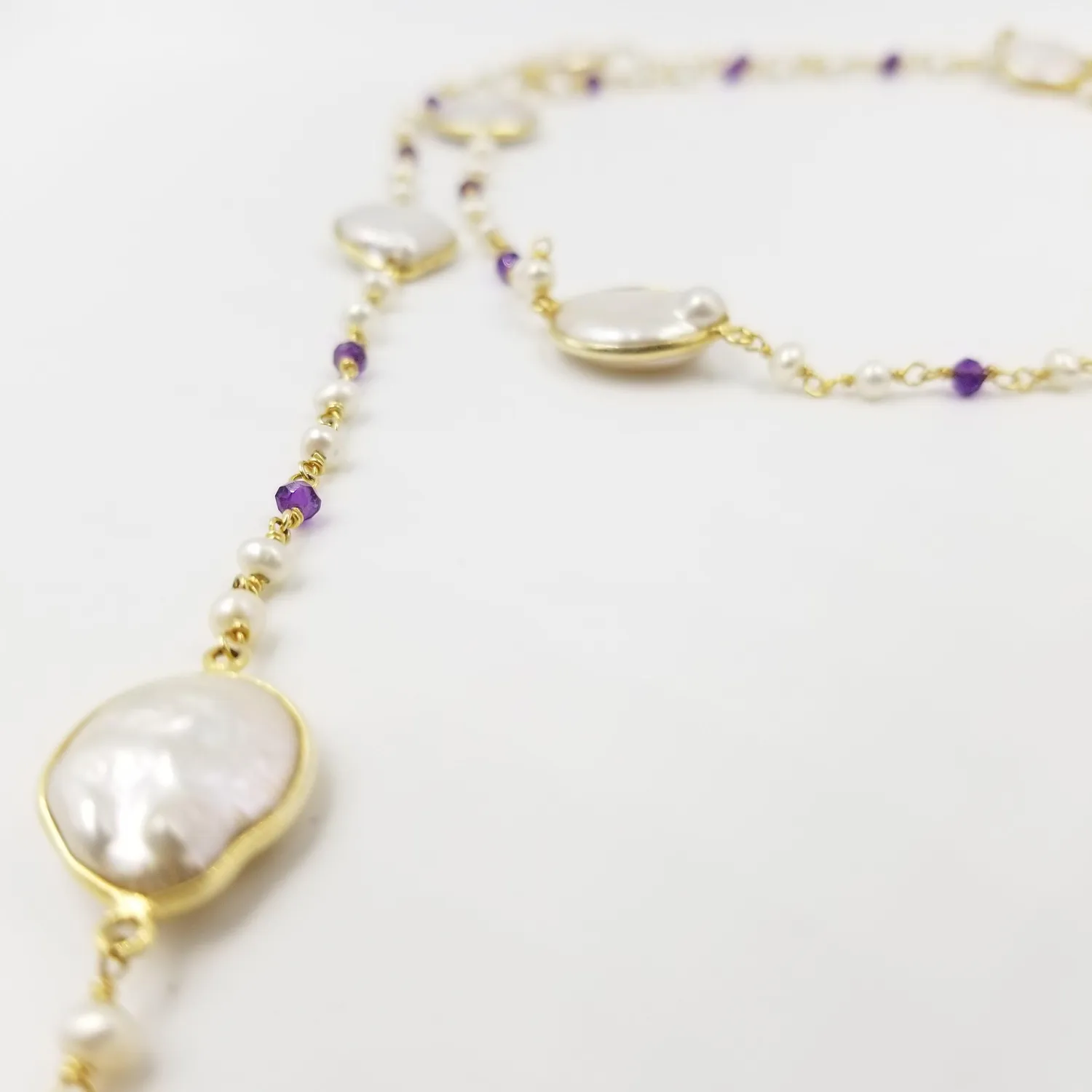 Our Dve Oval Pearl Amethyst collana oro perla
