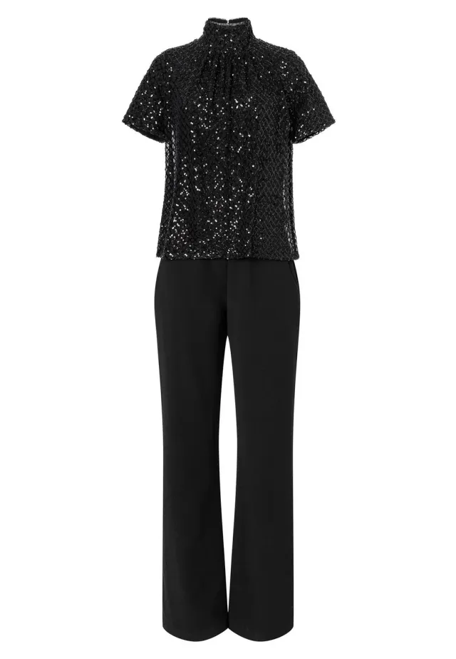 Ana Alcazar Odisa tuta jumpsuit nera paillettes sera