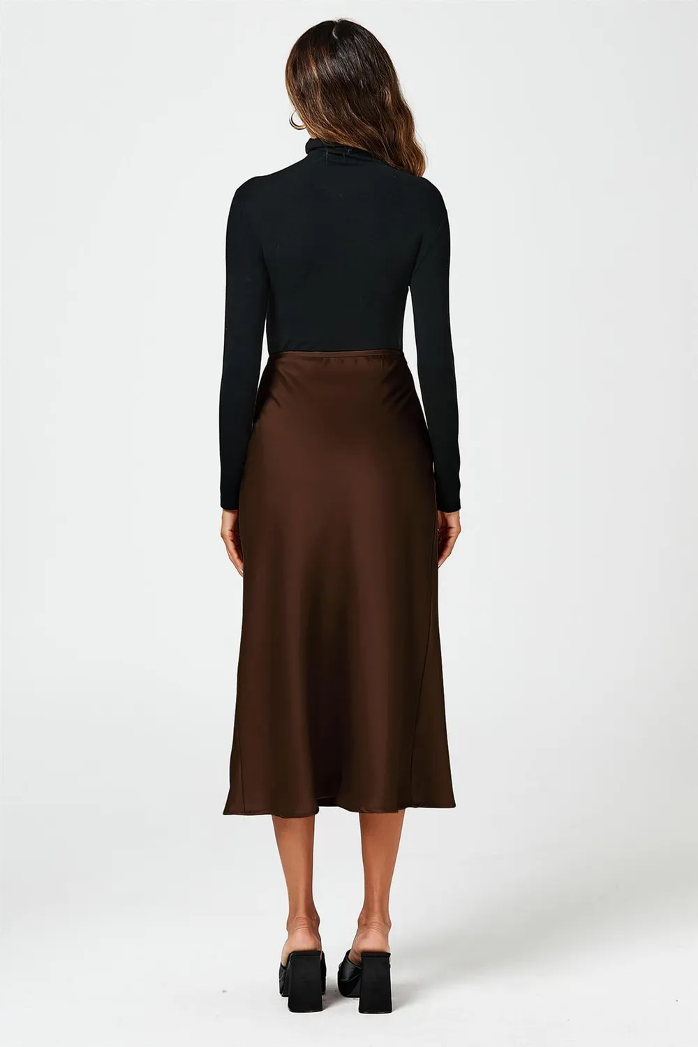 FS Collection FS21180 gonna midi satin marrone vita alta