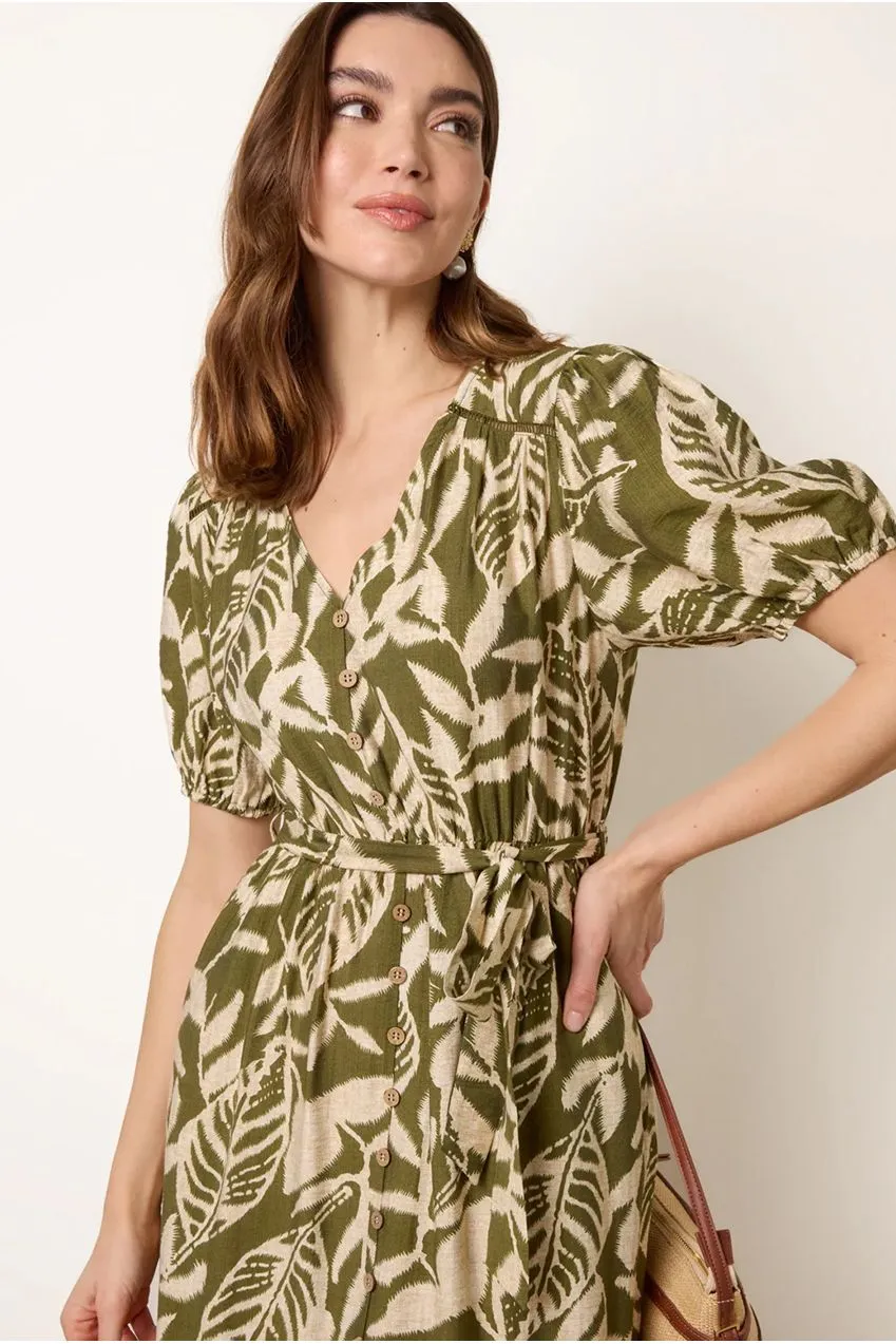 Blue Vanilla Coconut Button abito midi Khaki cinturato
