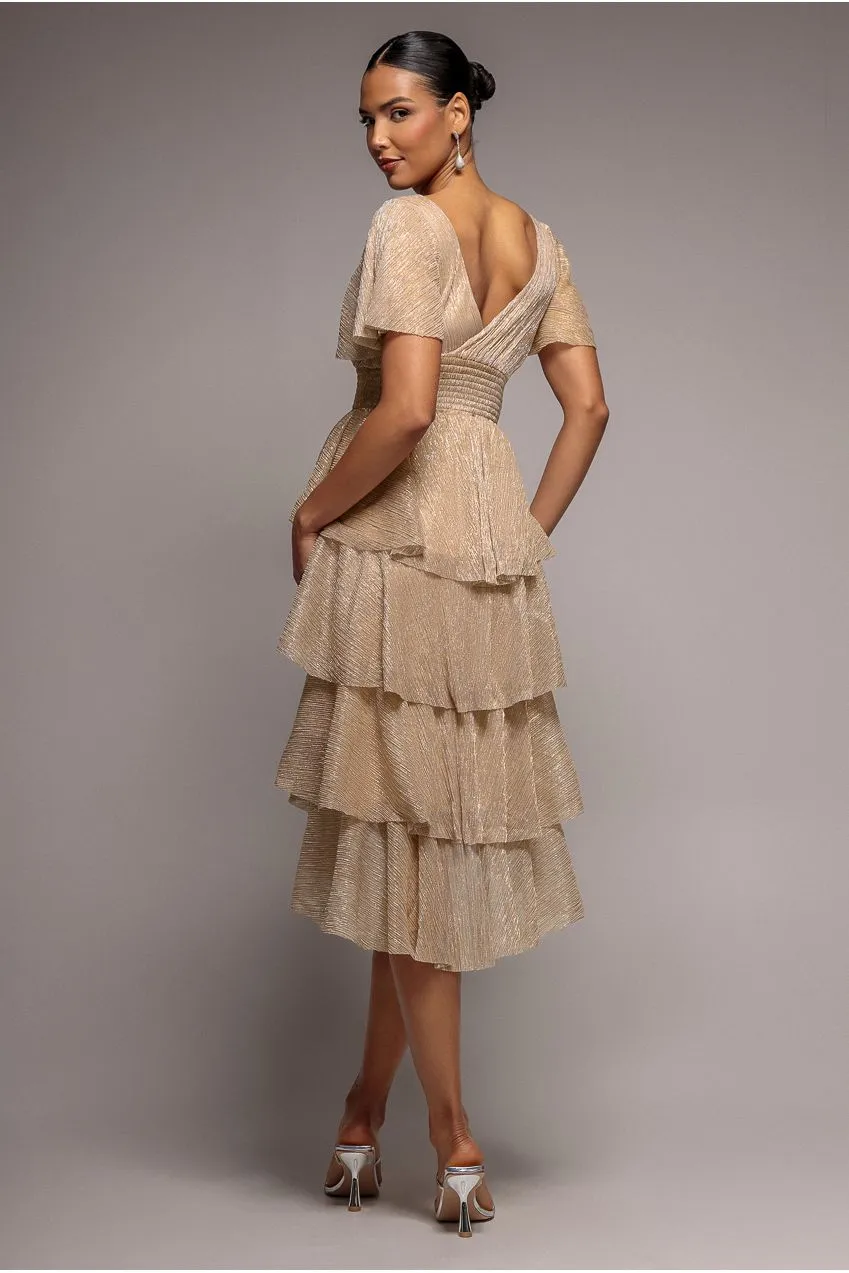 Goddiva Crinkle Lurex abito midi champagne oro lurex