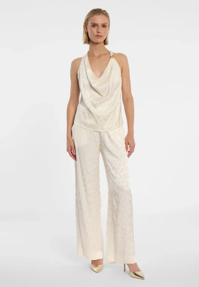 Ana Alcazar Dogla pantaloni satin bianchi animalier