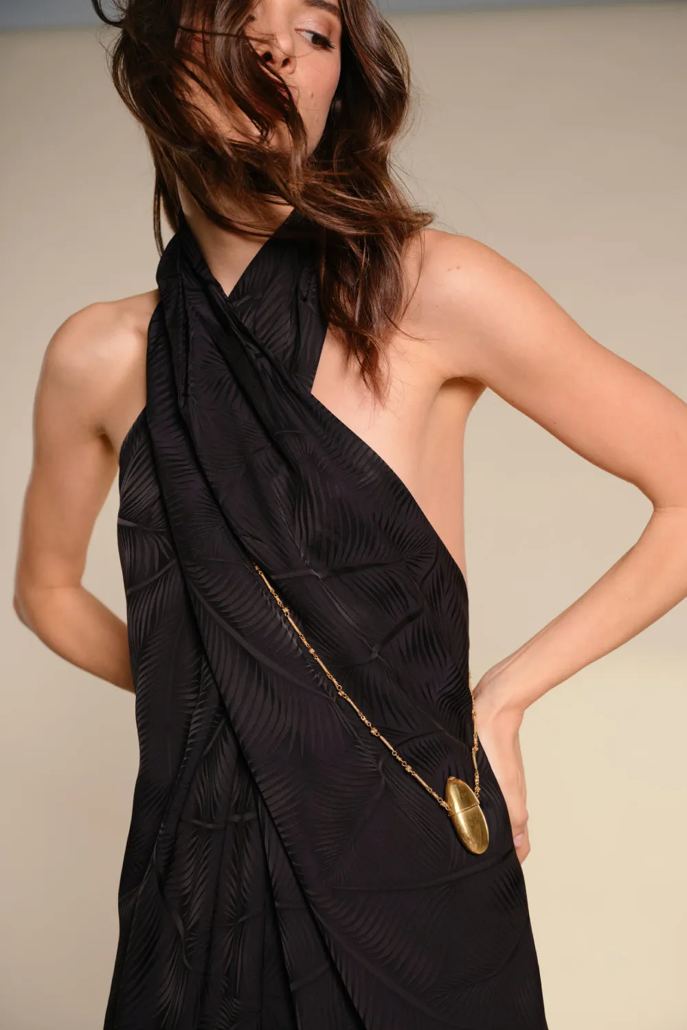 Johanna Ortiz Silent Water top halter nero viscosa