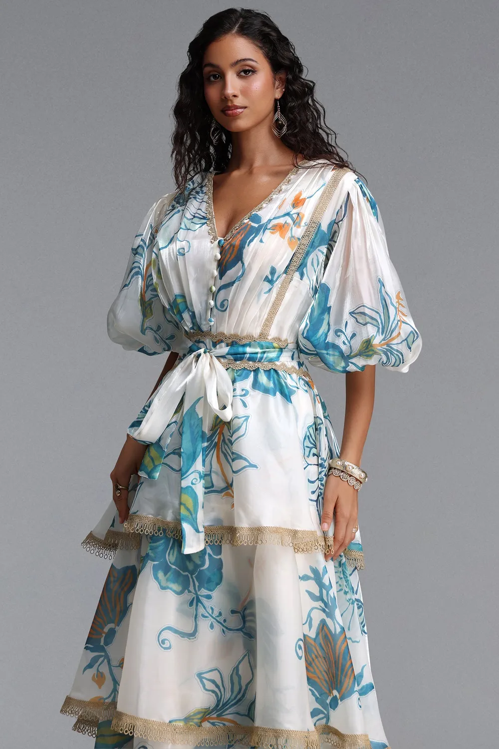 Bella Barnett Lisbon Abito Maxi Organza Floreale Sbuffo