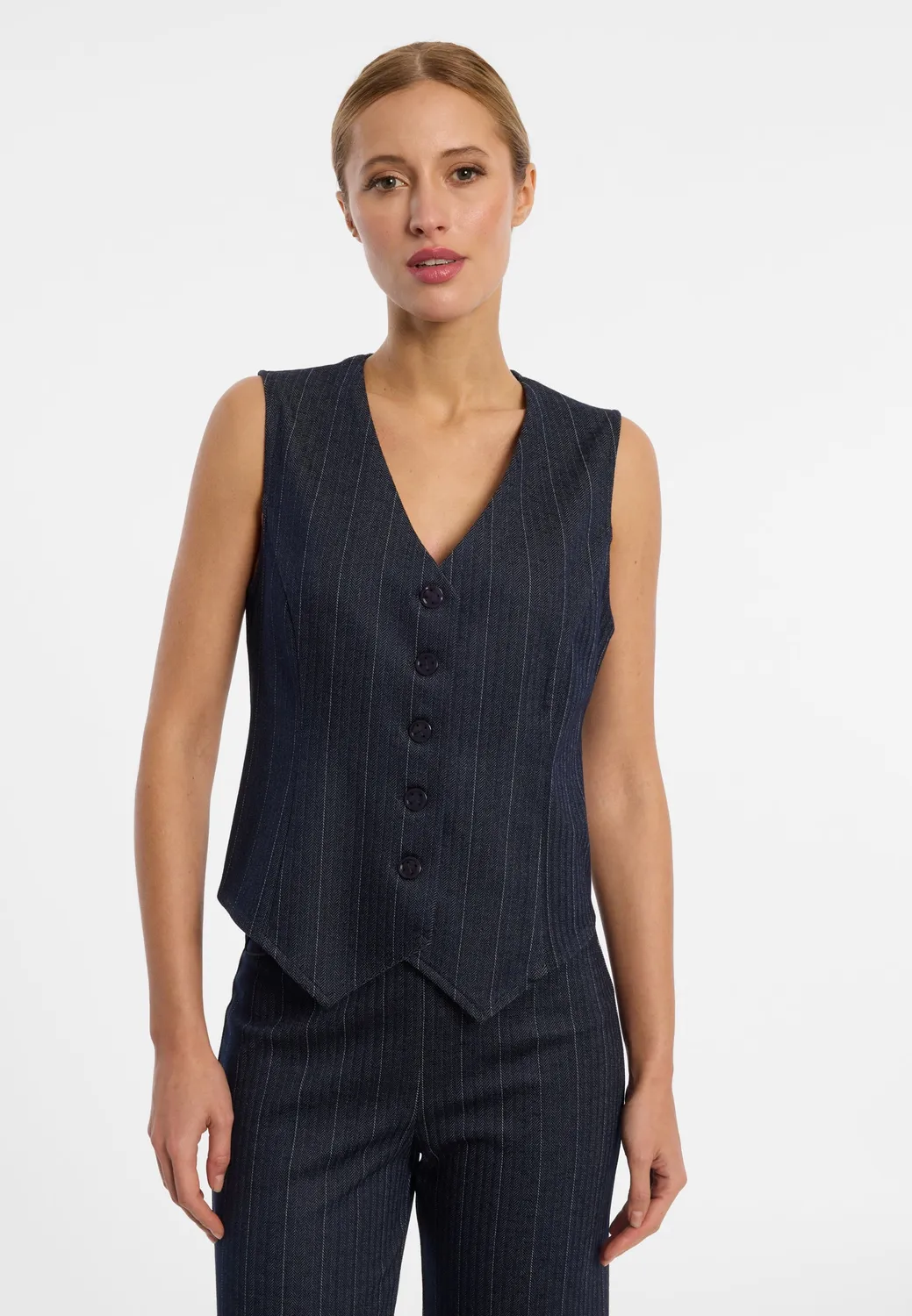 Ana Alcazar Enderlis gilet gessato blu schiena aperta