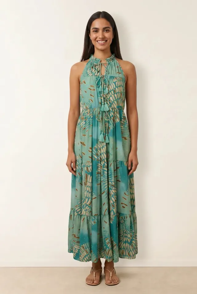 Blue Vanilla abito maxi acqua con strass S/M