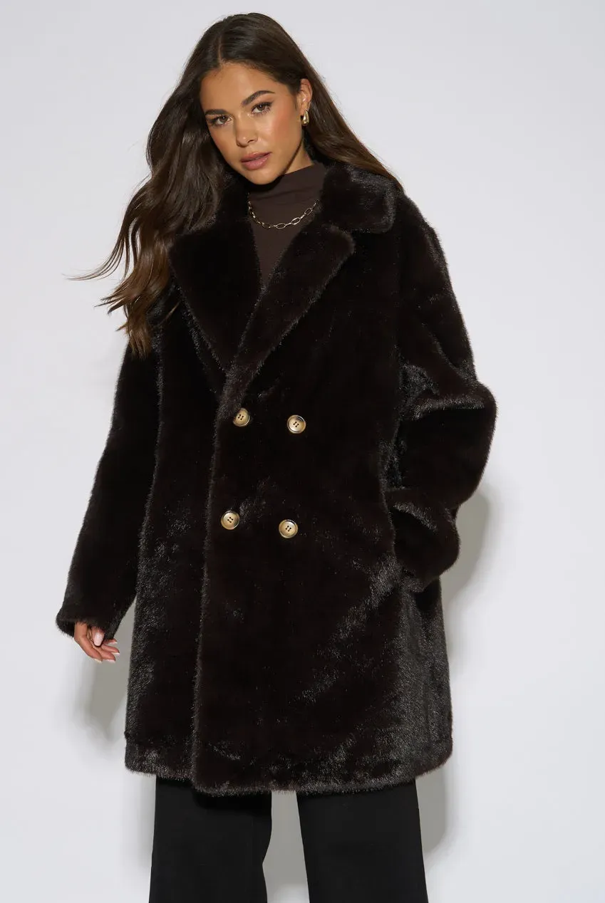 Gini London Bitter Chocolate cappotto ecopelliccia cioccolato