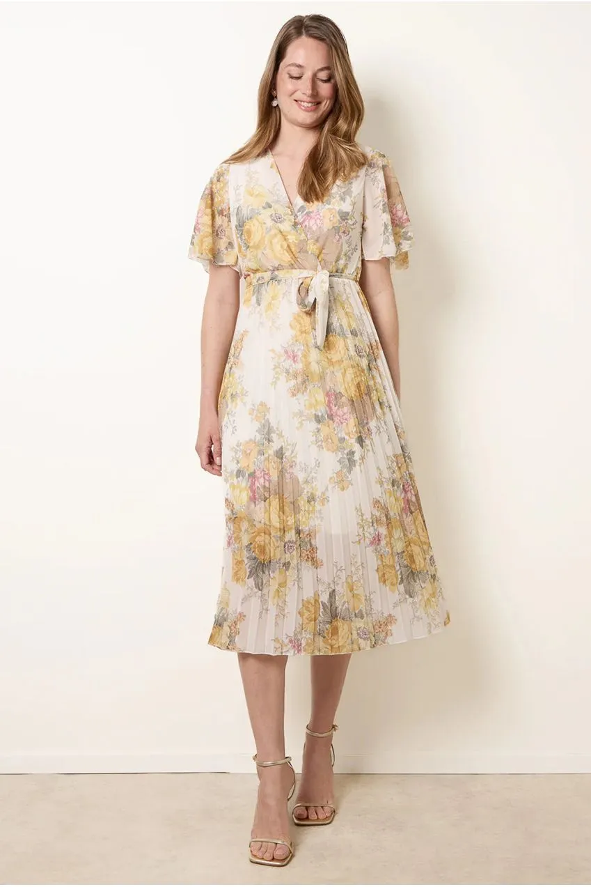 Blue Vanilla Crossover abito midi limone chiffon plissettato