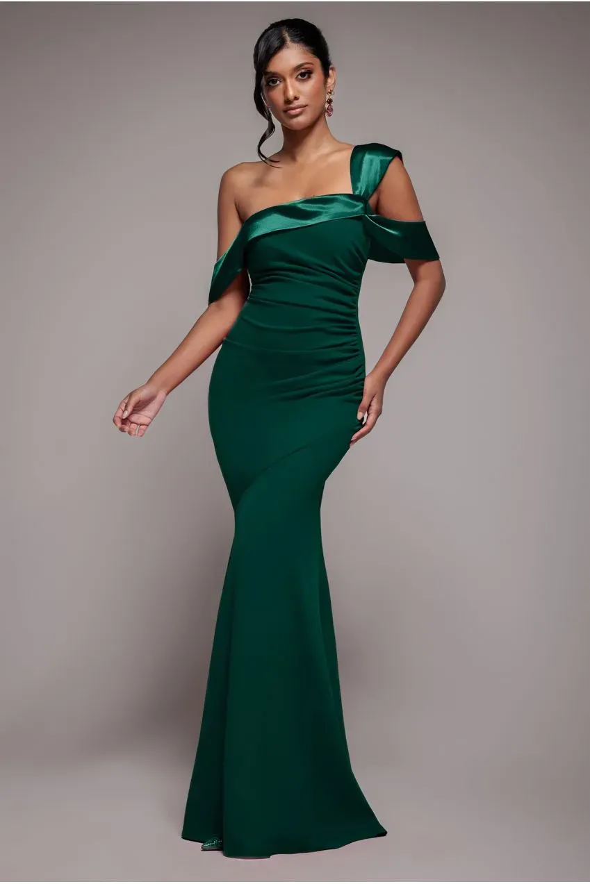 Goddiva One Shoulder Satin Band abito verde smeraldo