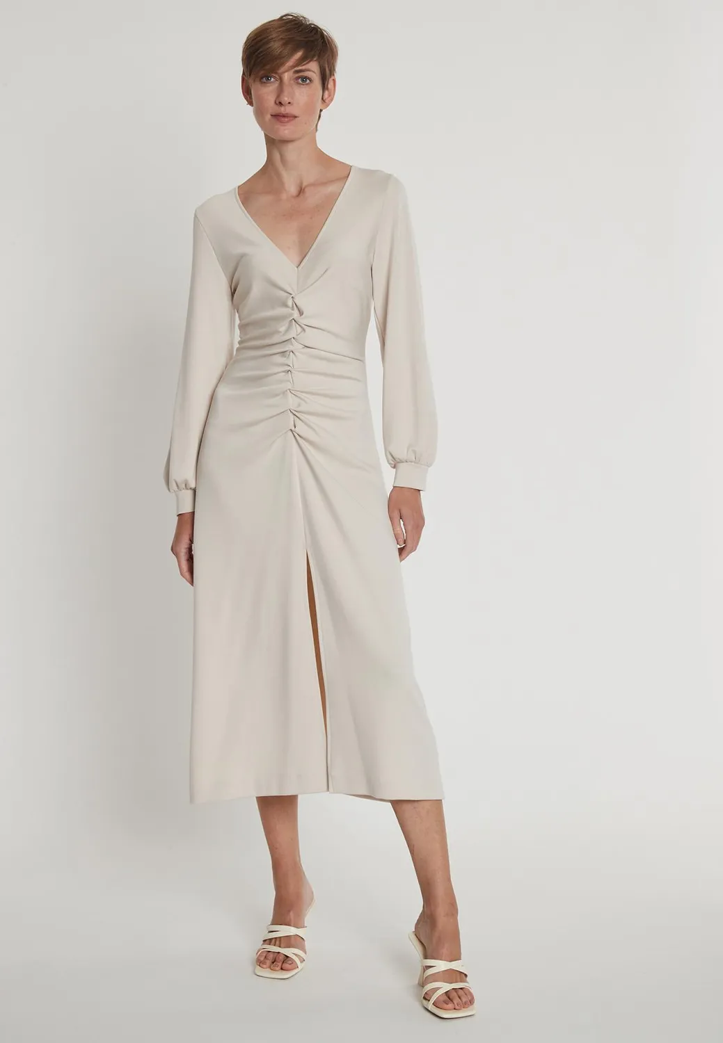 Ana Alcazar Hefari abito midi bianco scollo V spacco