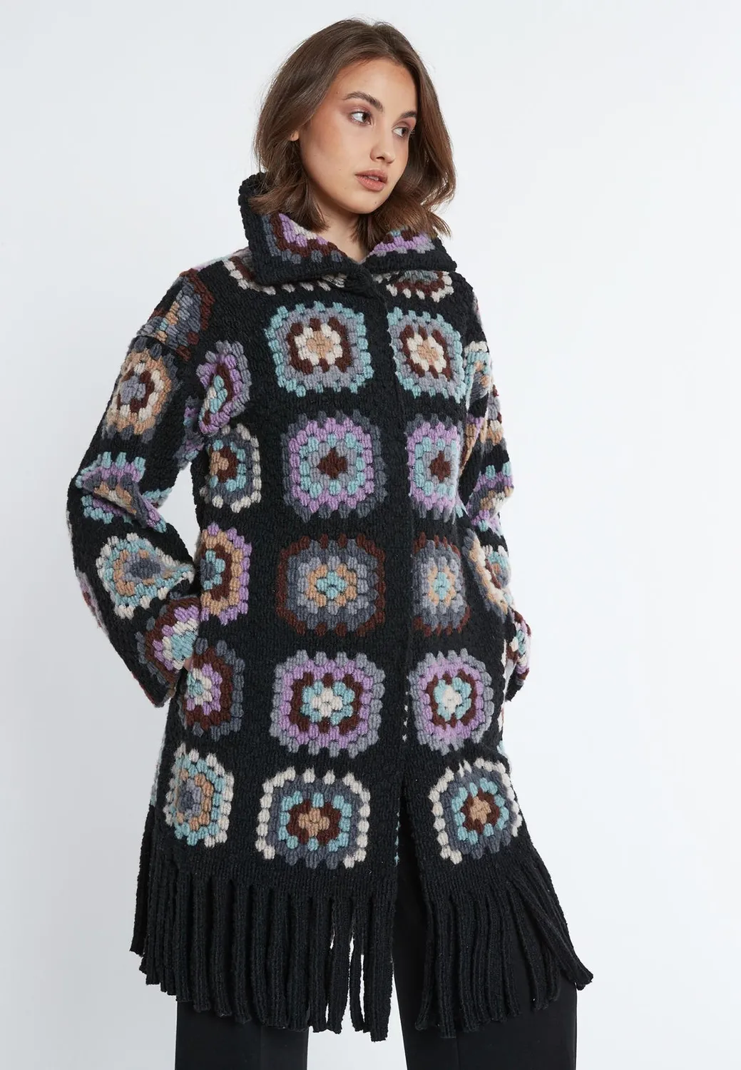 Ana Alcazar Sabora cappotto lana patchwork